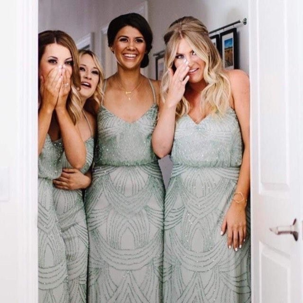 Adrianna Papell Green Beaded Blouson Gown Size 8